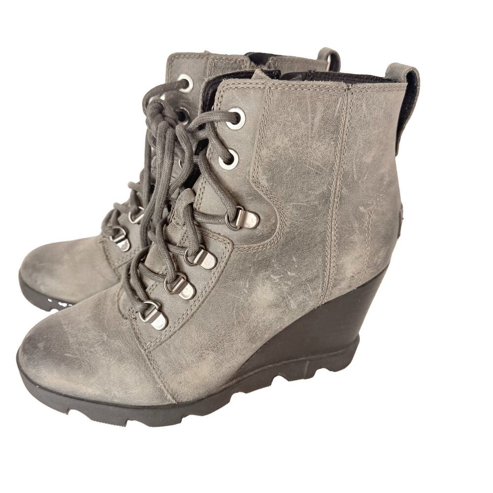 SOREL Gray Joan Uptown Suede Leather Wedge Booties Women Size 6.5